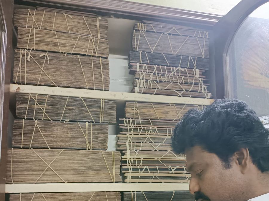 Nadi astrology palm leaf manuscripts stored in their cabinet